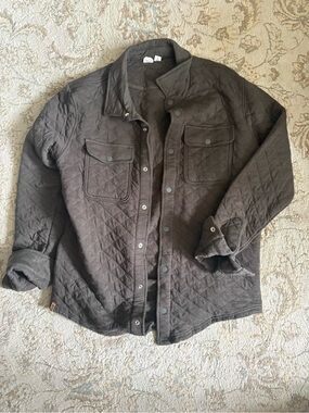 tentree Quilted Brown Snap-Front Shirt Jacket